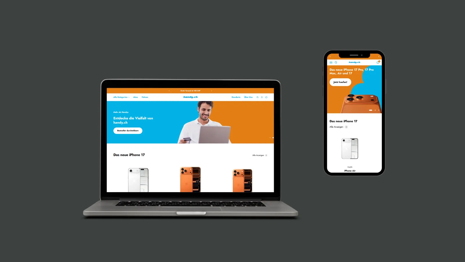 handy.ch Onlineshop auf Laptop und Smartphone
